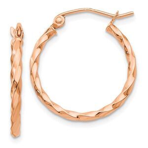 2mm x 20mm 14k Rose Gold Small Twisted Round Hoop Earrings